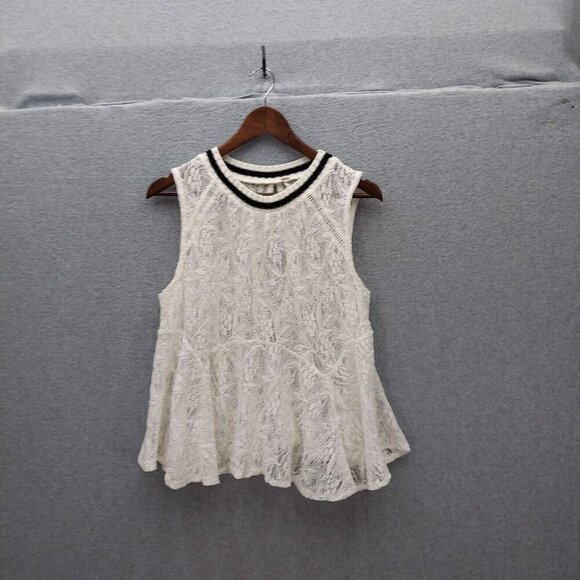 Free People Tops - Free People Womens M Lace Sleeveless Top Ivory & Black Accents Keyhole Back